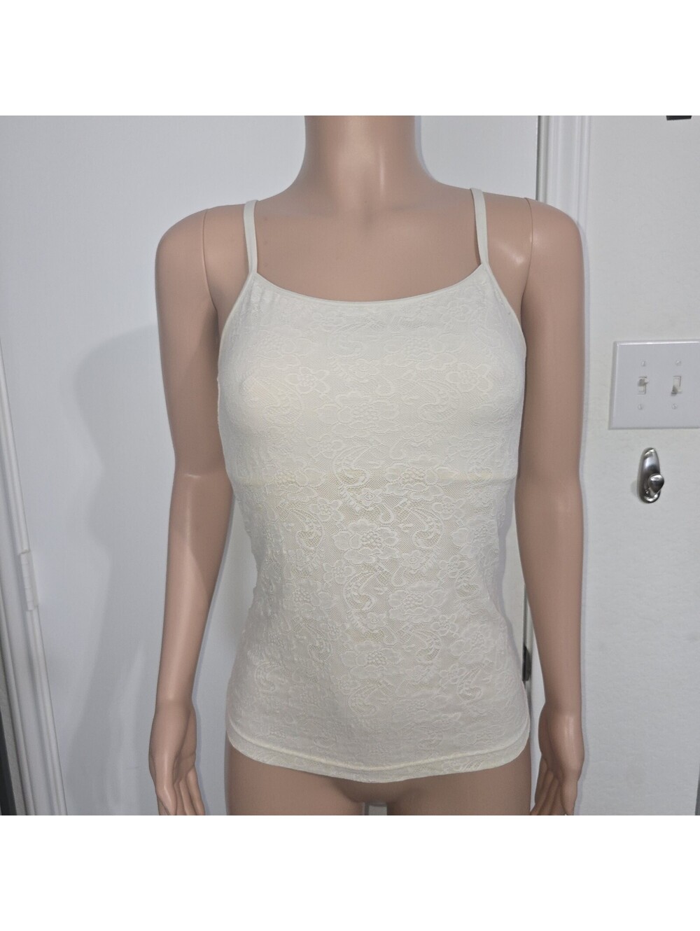 Flexees Cream Cami Floral Paisley Tank Top Shapewear Sz L